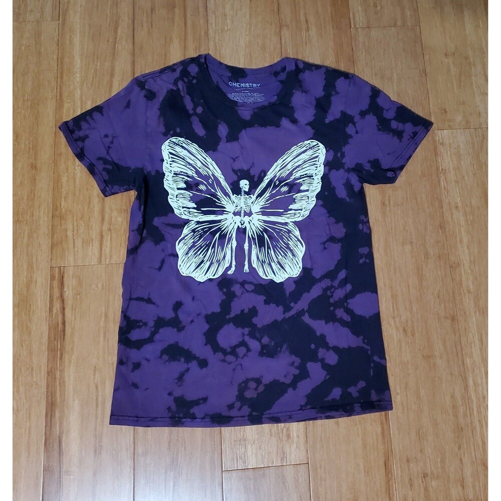 Chemistry Purple Tie Dye Skull Butterfly Graphic Tee Women's Size S Goth Grunge